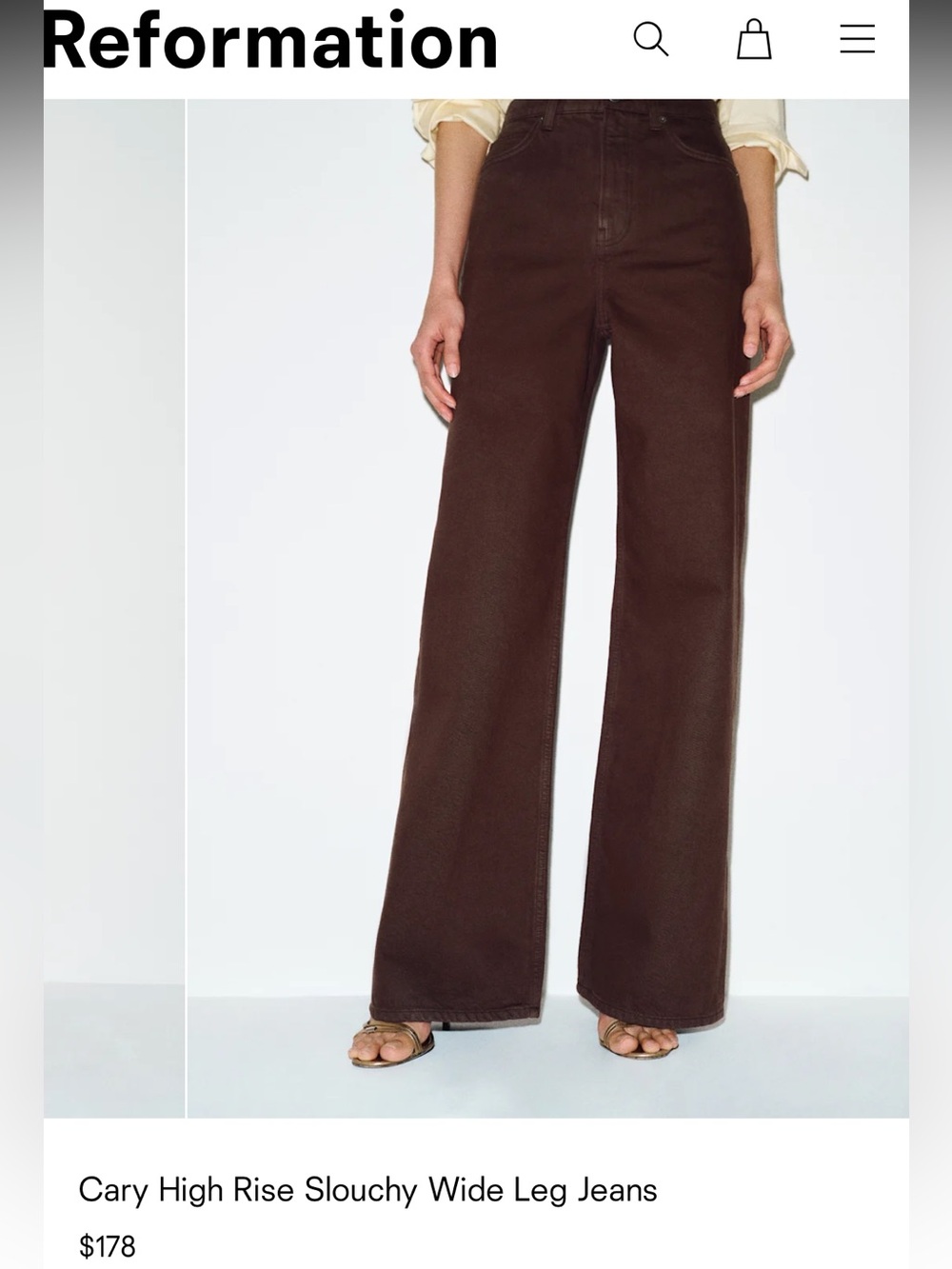 Reformation Cary High-Rise Wide Leg Jeans — Chocolate Brown